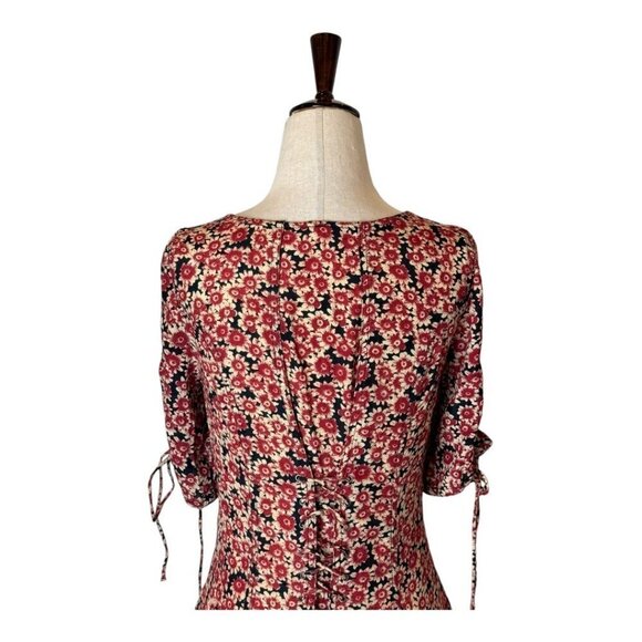 Free People Dress Women XS Red Black Floral Print Corset Lace‎ Up Mini Boho - Picture 5 of 13